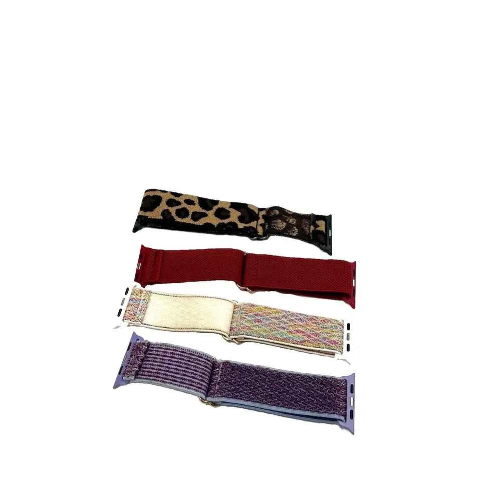 Set Of 4 Adjustable Stretchy Smartwatch Bands Red Purple Leopard & Multi 42-45mm